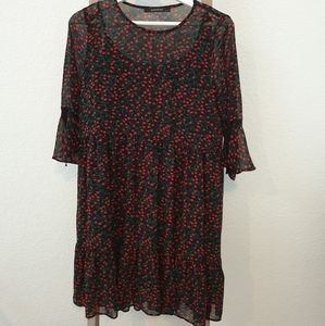 Reserved A-line cherry pattern see through dress